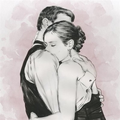 Hand Painted Ink Rendering Portrait of A Happy Couple Hugging - myDaVinci